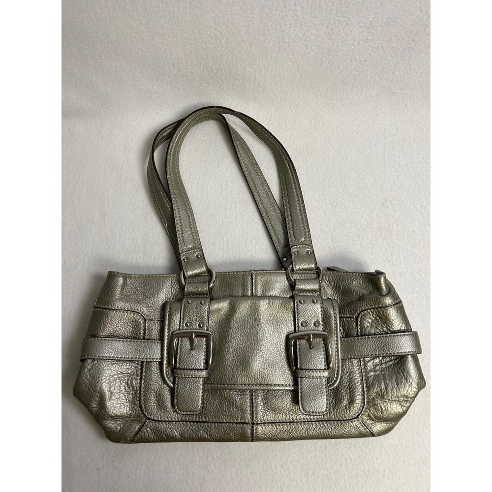 Y2K Biker Chic Kathy Van Zeeland Womens Medium Silver Leather Shoulder Bag